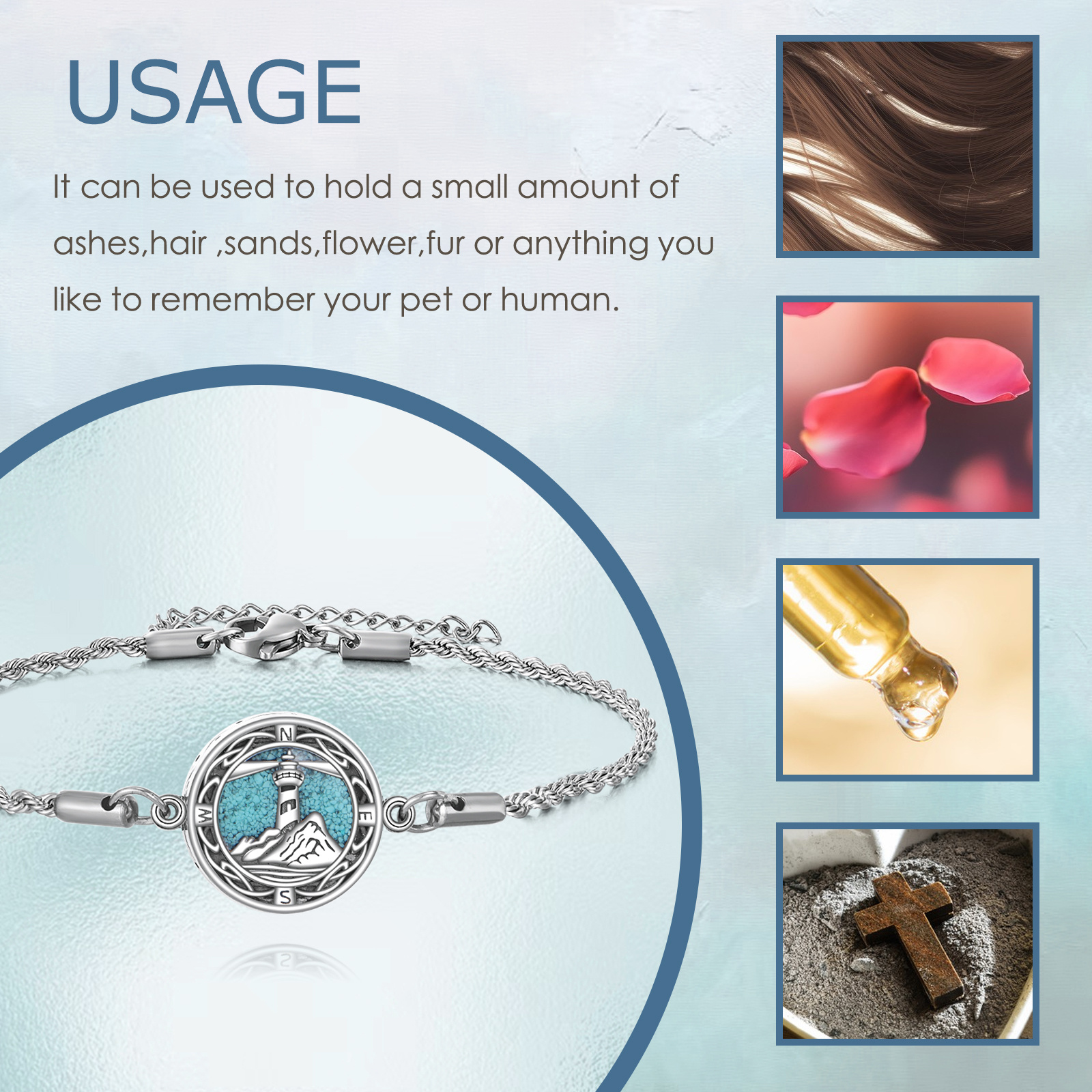 925 Sterling Silver Lighthouse Urn Bracelet with Synthetic Turquoise
